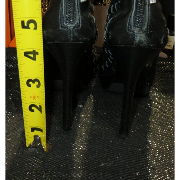 Calvin Klein Black Italian Leather Woven Caged Heels Pumps Booties 6.5 - Picture 5 of 14